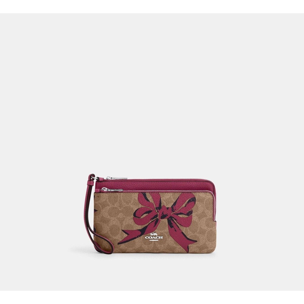 NWT Coach Double Zip Wallet With Bow Print CAA84
